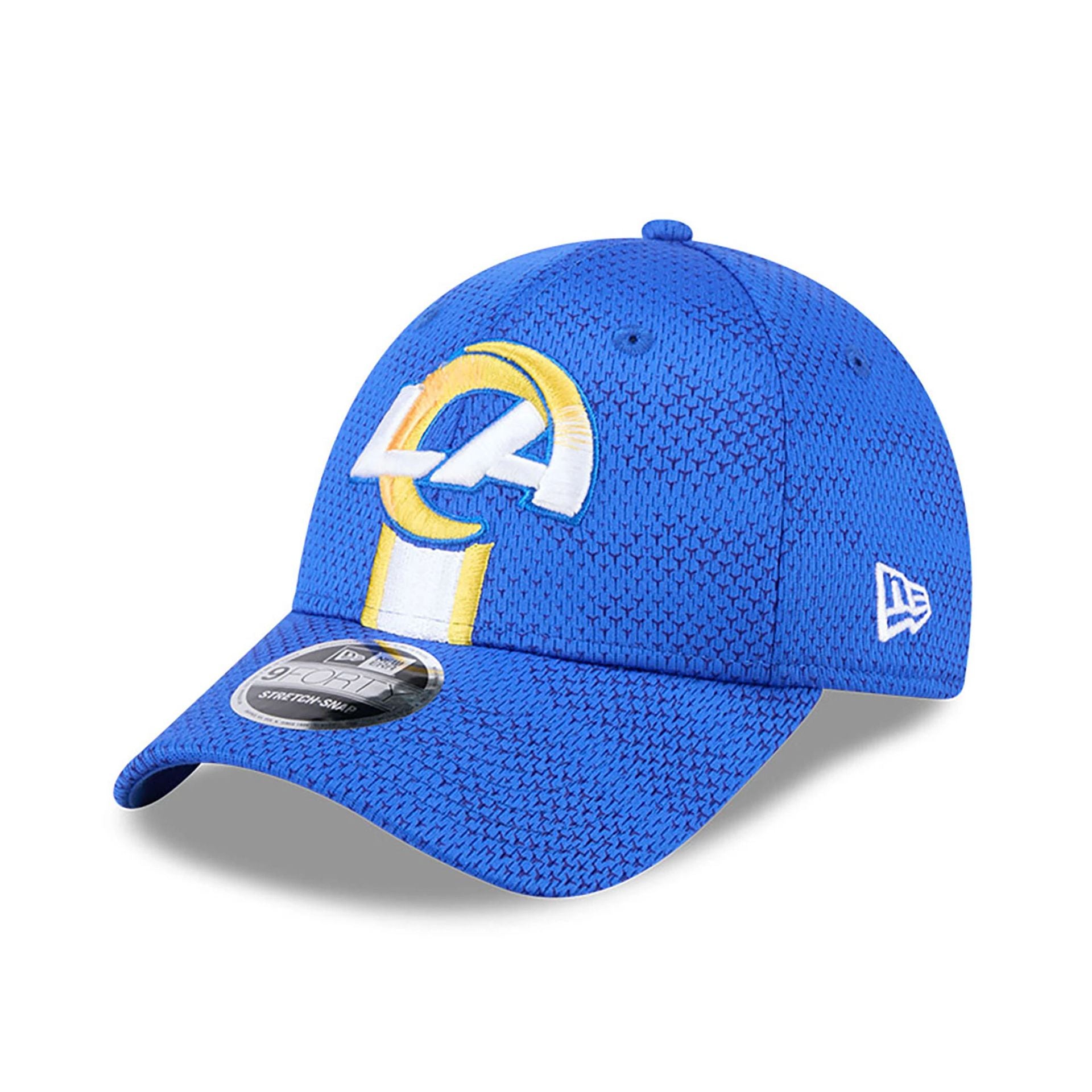 This is a LA Rams NFL Sideline 2024 Bright Blue 9FORTY Stretch Snap Cap 3