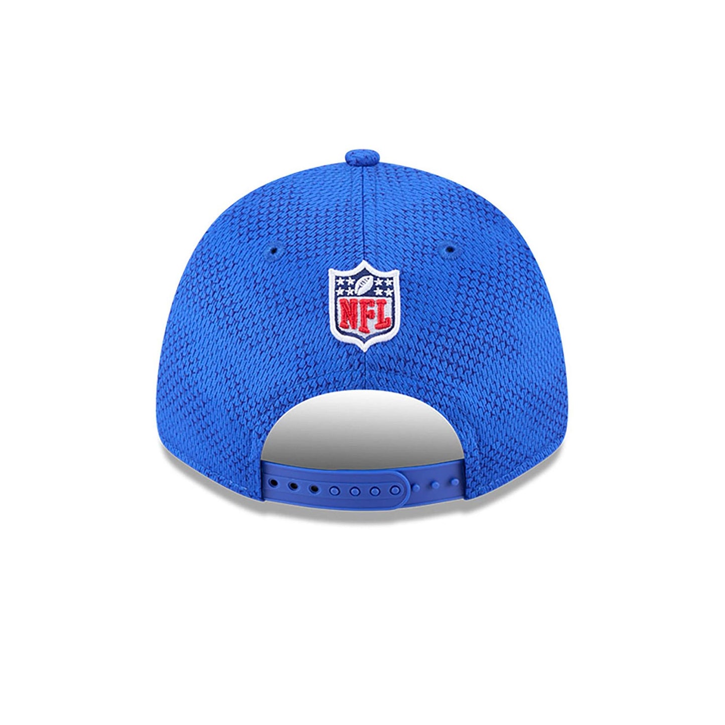 This is a LA Rams NFL Sideline 2024 Bright Blue 9FORTY Stretch Snap Cap 5