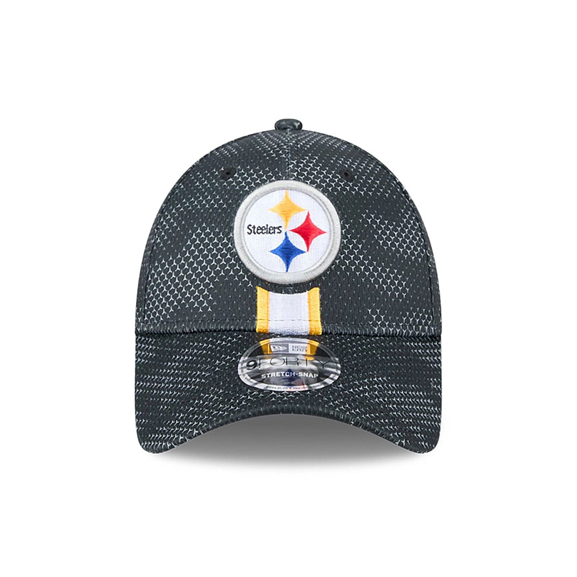 This is a Pittsburgh Steelers NFL Sideline 2024 Black 9FORTY Stretch Snap Cap 2