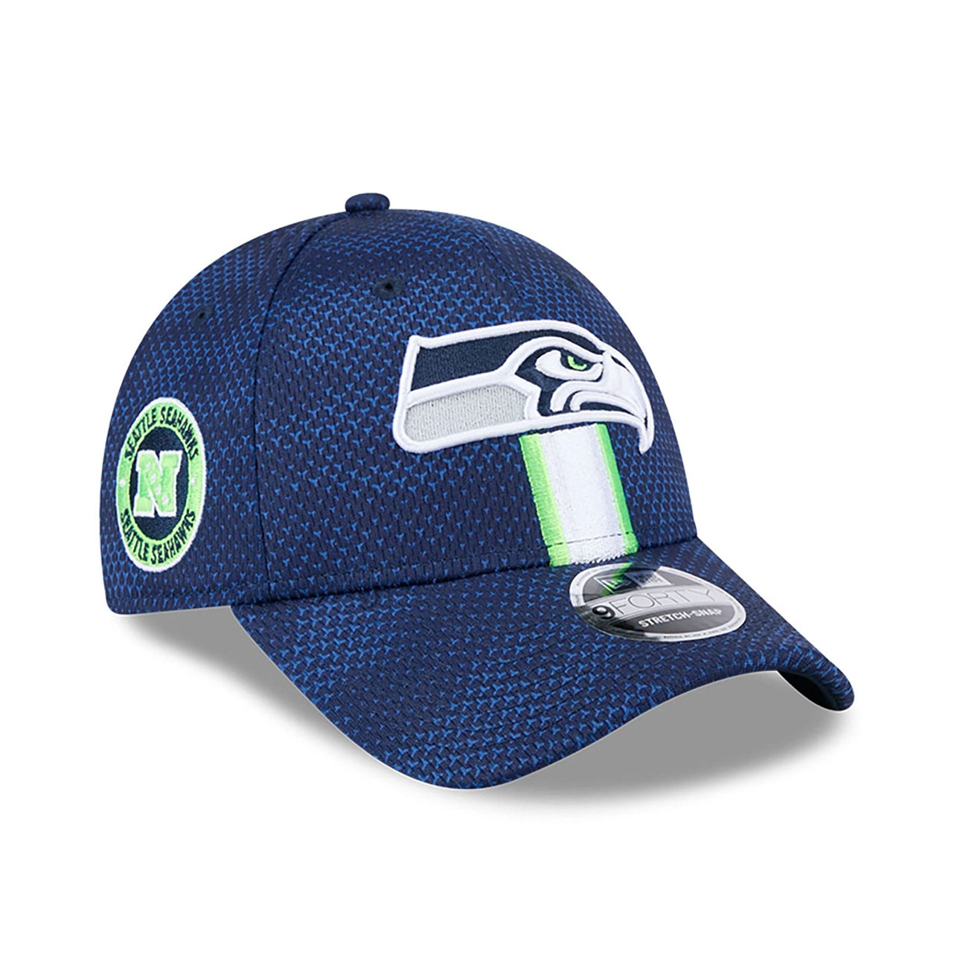 This is a Seattle Seahawks NFL Sideline 2024 Dark Blue 9FORTY Stretch Snap Cap 1