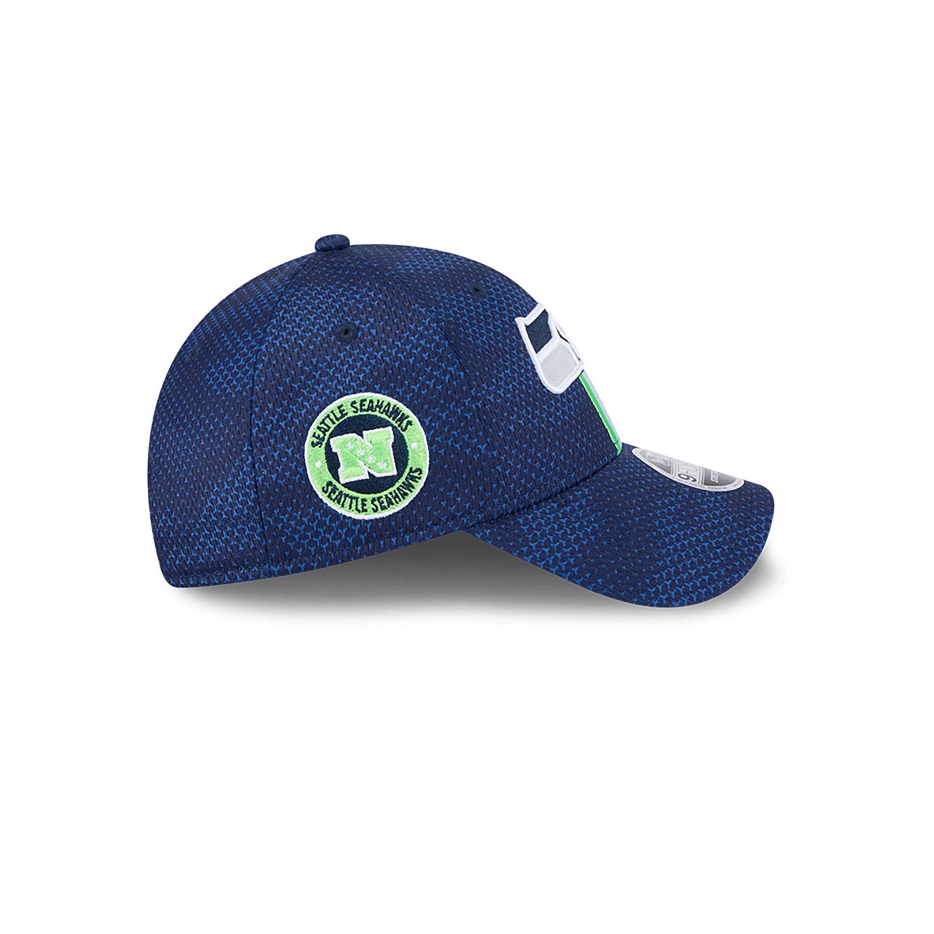 This is a Seattle Seahawks NFL Sideline 2024 Dark Blue 9FORTY Stretch Snap Cap 6