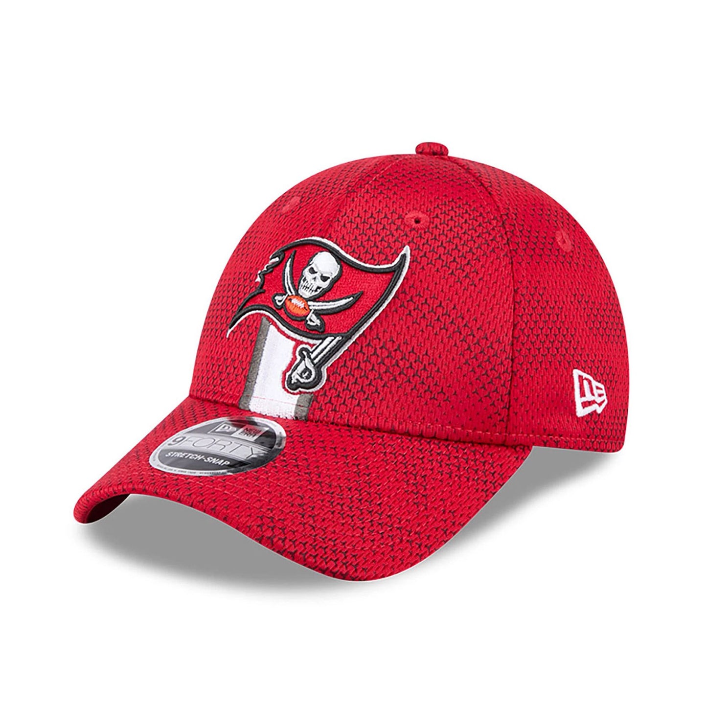 This is a Tampa Bay Buccaneers NFL Sideline 2024 Red 9FORTY Stretch Snap Cap 3