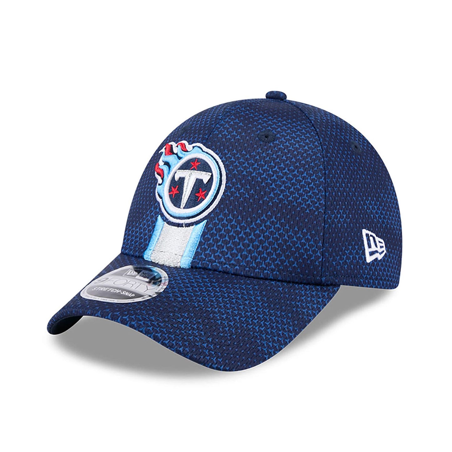 This is a Tennessee Titans NFL Sideline 2024 Dark Blue 9FORTY Stretch Snap Cap 3