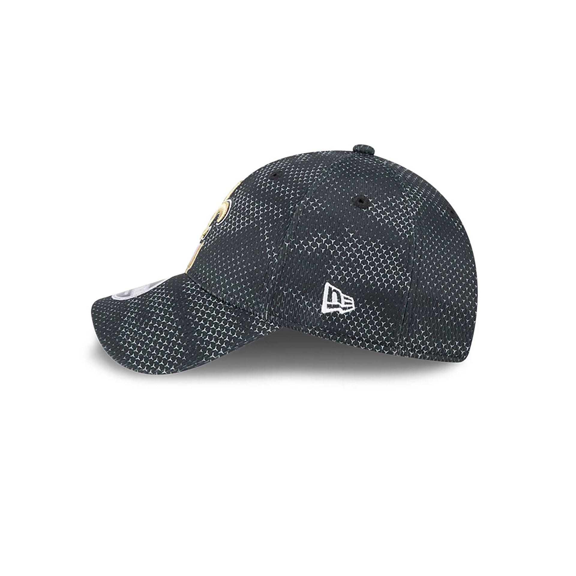 This is a New Orleans Saints NFL Sideline 2024 Black 9FORTY Stretch Snap Cap 7