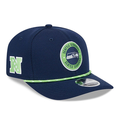 This is a Seattle Seahawks NFL Sideline 2024 Dark Blue 9SEVENTY Stretch Snap Cap 1