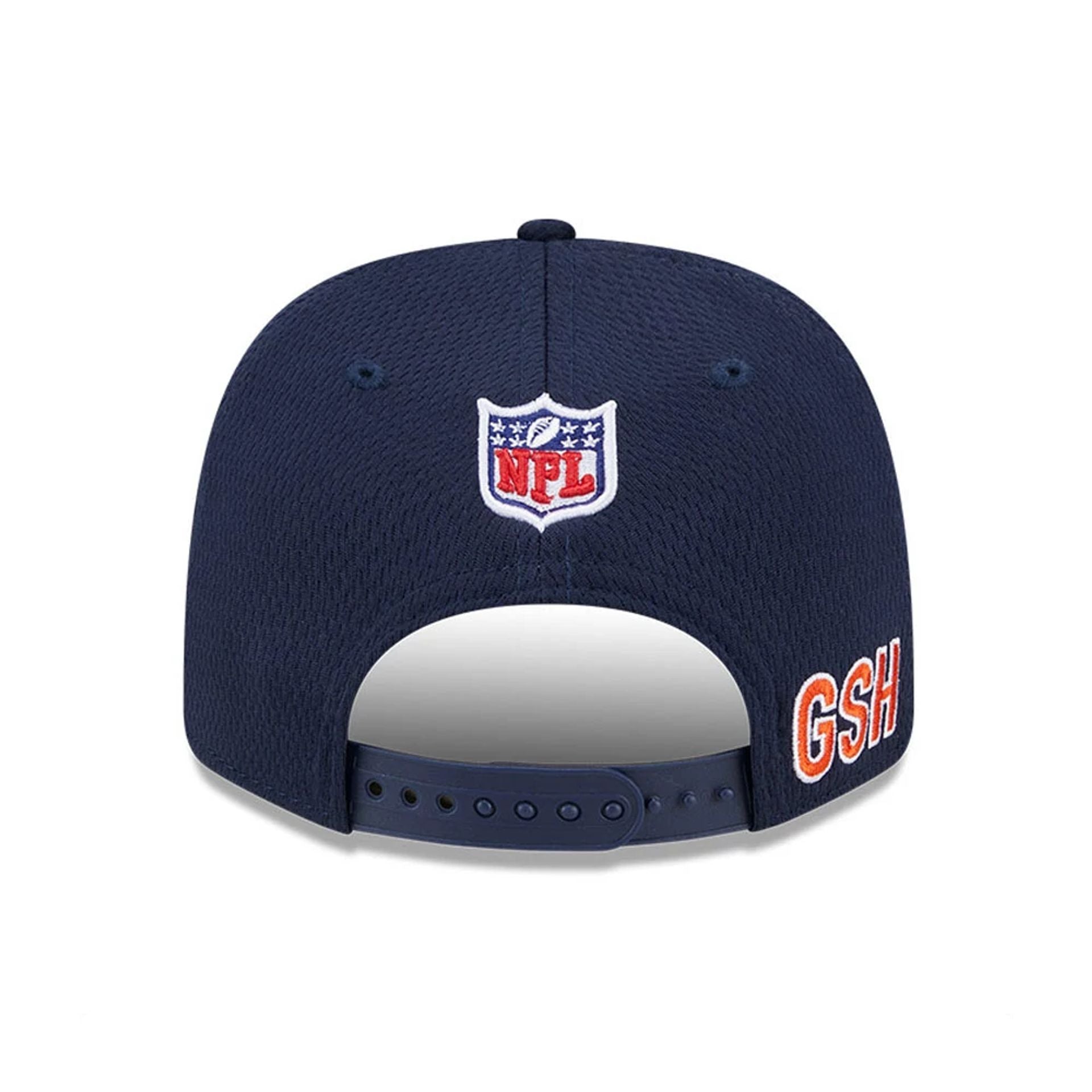 This is a Chicago Bears NFL Sideline 2024 Navy 9SEVENTY Stretch Snap Adjustable Cap 5