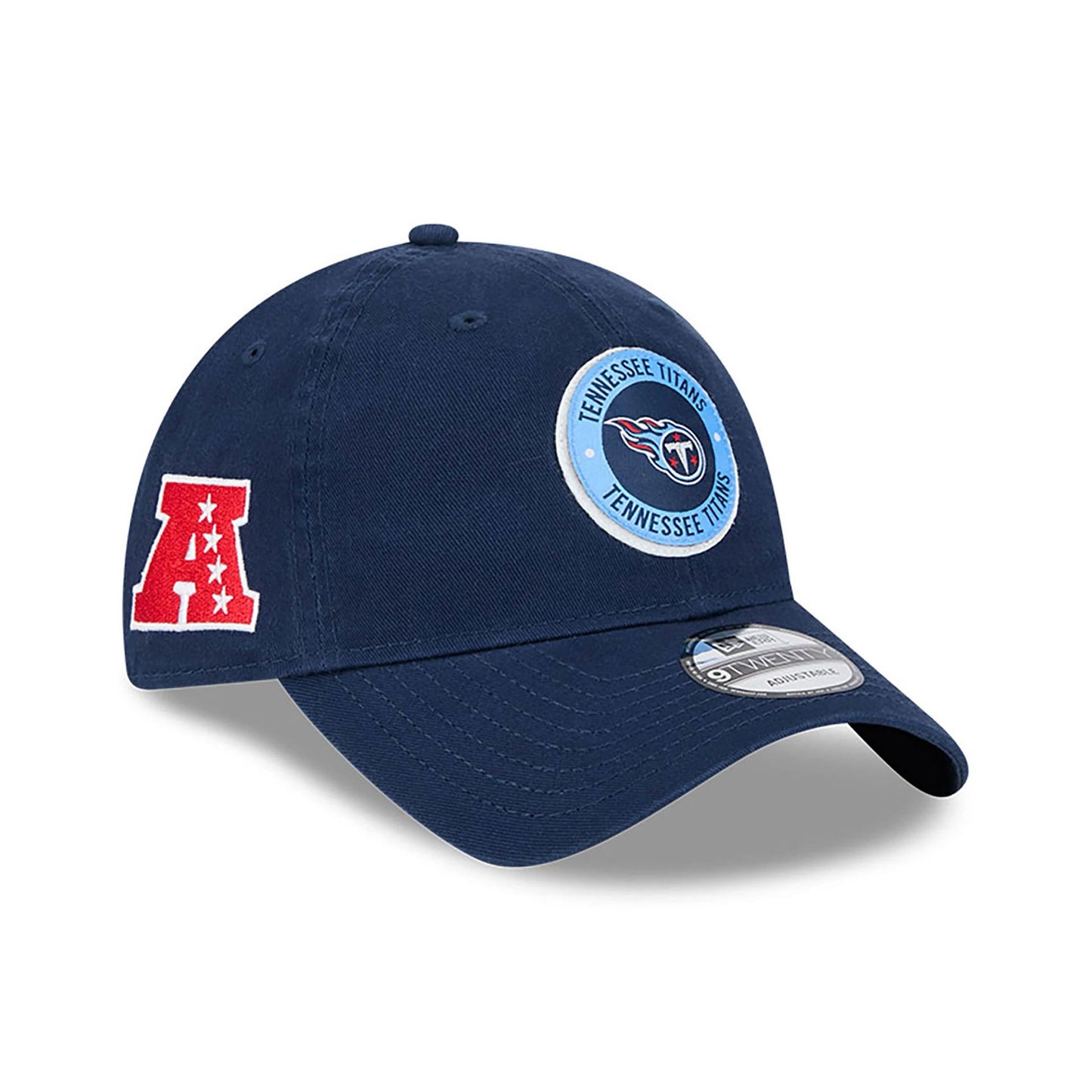 This is a Tennessee Titans NFL Sideline 2024 Dark Blue 9TWENTY Adjustable Cap 1