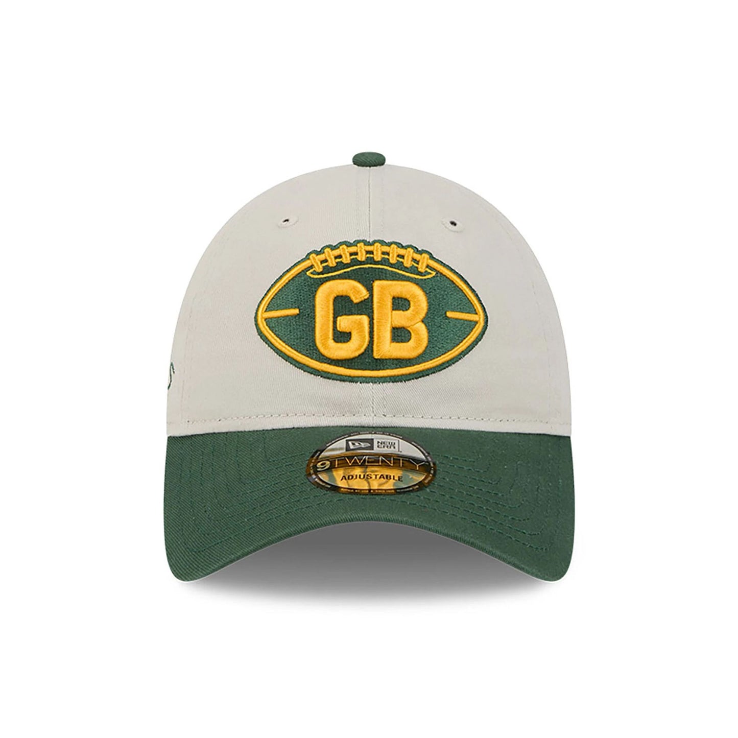 This is a Green Bay Packers NFL Sideline 2024 Historic Beige 9TWENTY Adjustable Cap 2