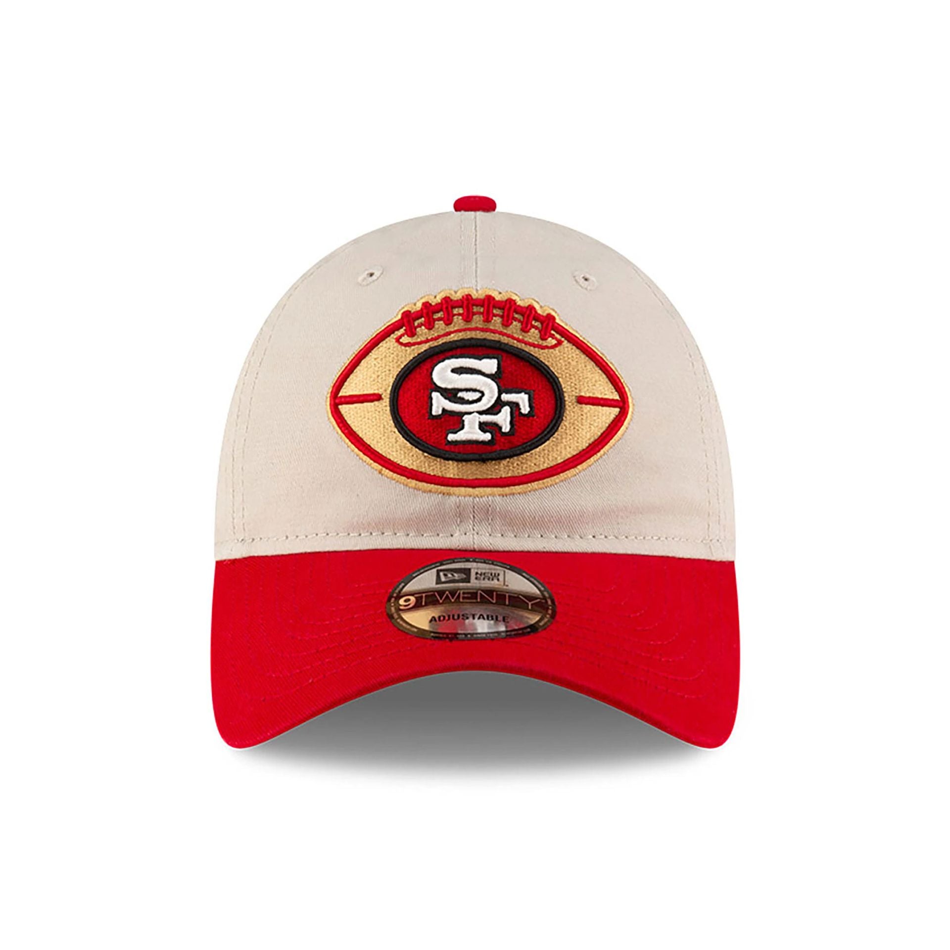 This is a San Francisco 49ers NFL Sideline 2024 Historic Beige 9TWENTY Adjustable Cap 2