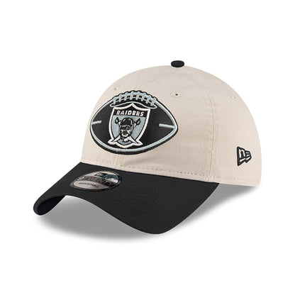 This is a Oakland Raiders NFL Sideline 2024 Historic Beige 9TWENTY Adjustable Cap 1