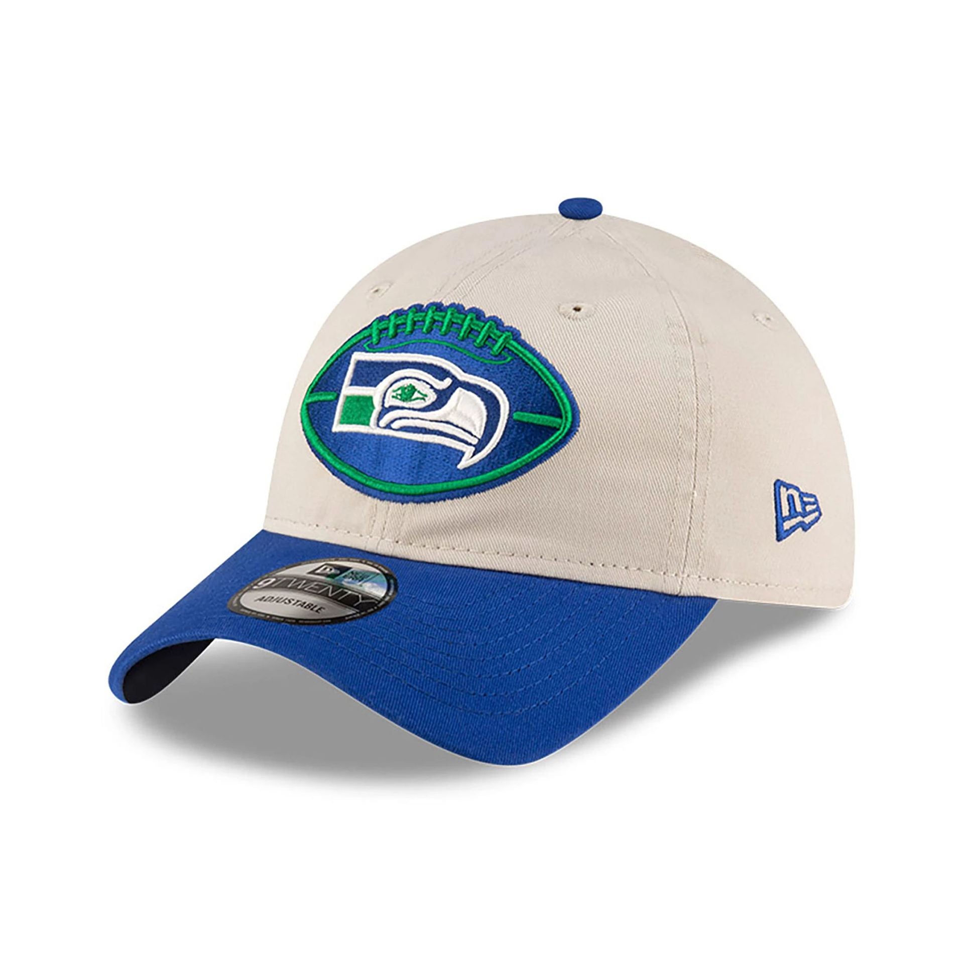 This is a Seattle Seahawks NFL Sideline 2024 Historic Beige 9TWENTY Adjustable Cap 1