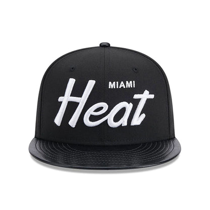 This is a Miami Heat Faux Leather Visor Black 9FIFTY Snapback Cap 3