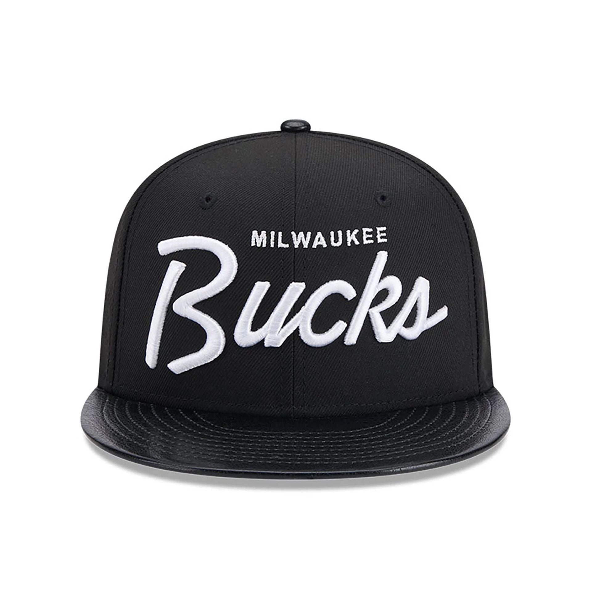 This is a Milwaukee Bucks Faux Leather Visor Black 9FIFTY Snapback Cap 3