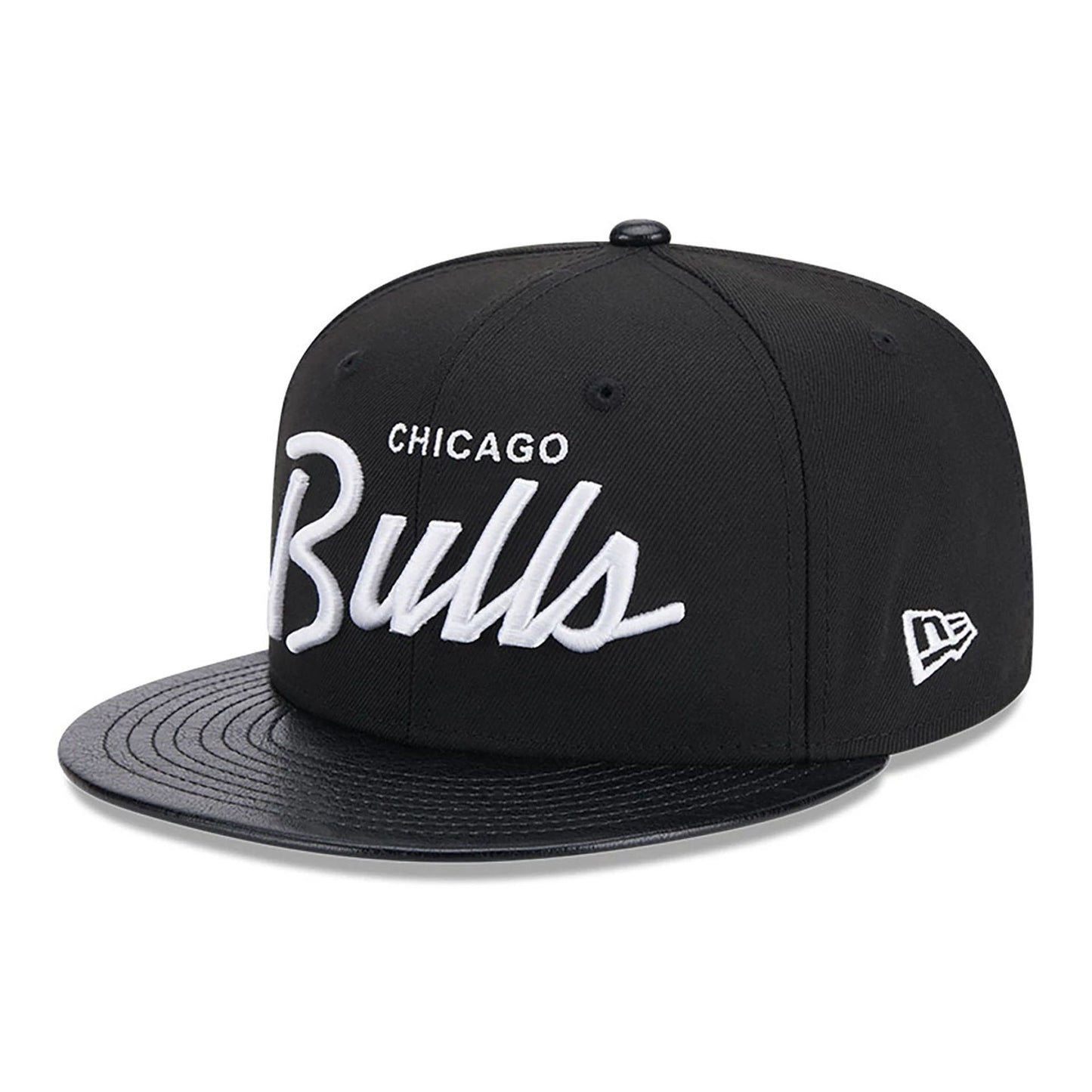 This is a Chicago Bulls Faux Leather Visor Black 9FIFTY Snapback Cap 4