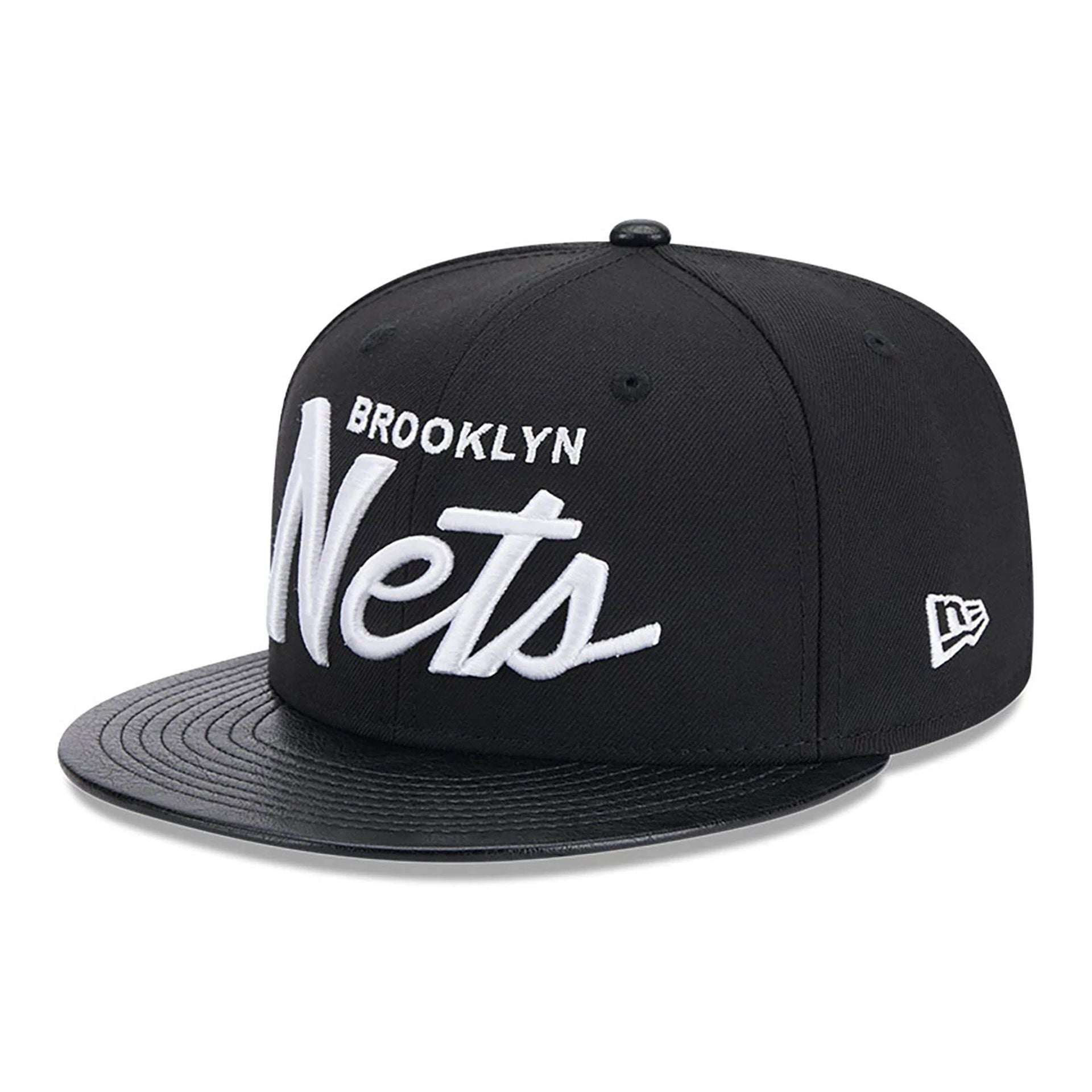 This is a Brooklyn Nets Faux Leather Visor Black 9FIFTY Snapback Cap 4