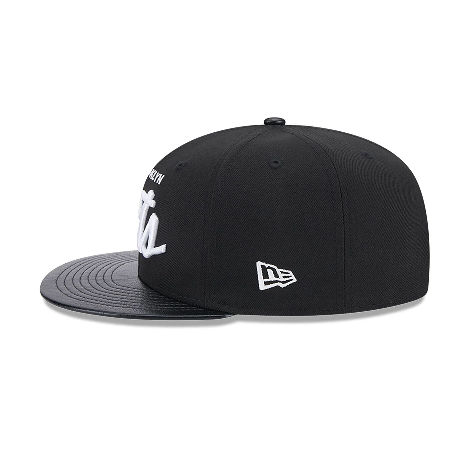 This is a Brooklyn Nets Faux Leather Visor Black 9FIFTY Snapback Cap 6