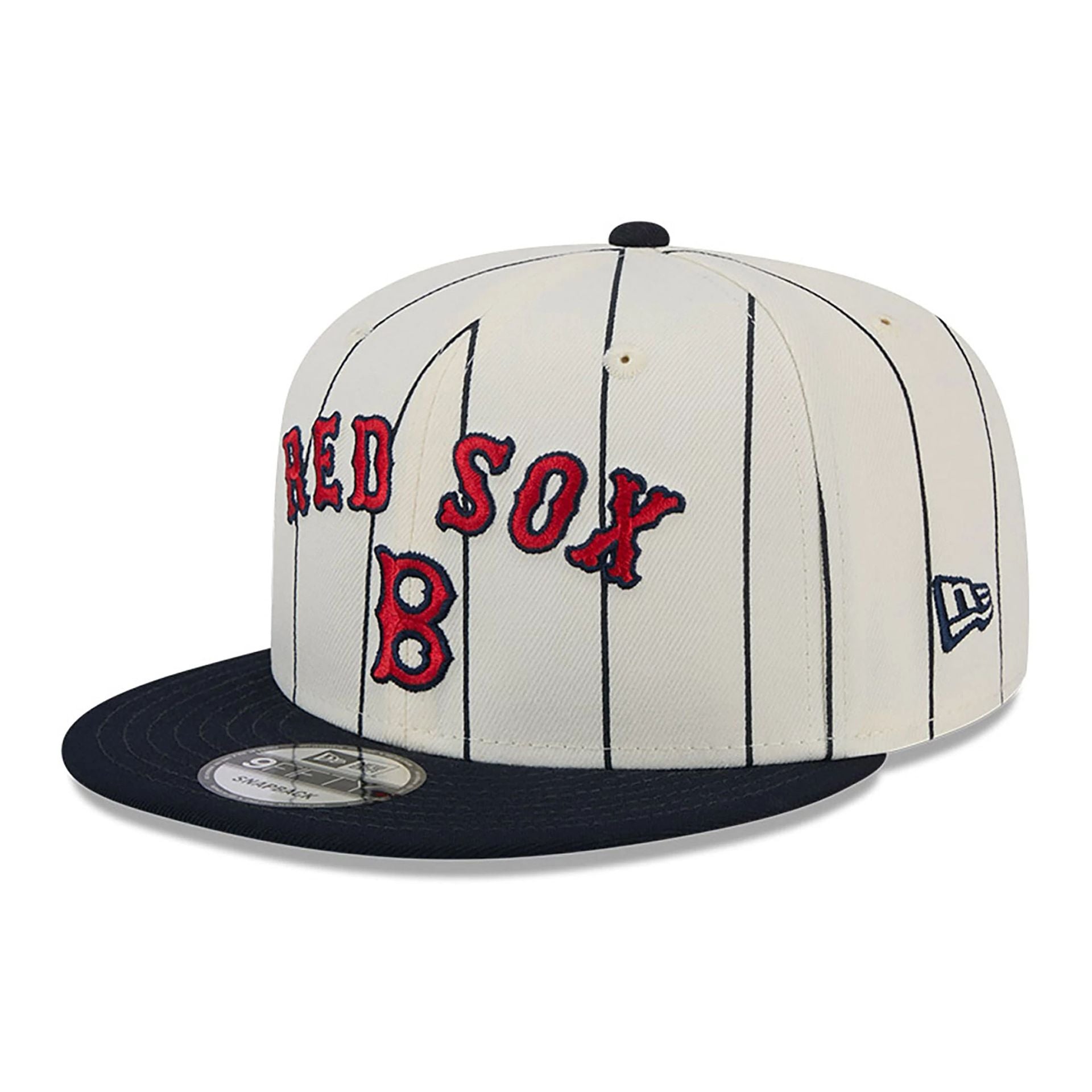 This is a Boston Red Sox Jersey Pinstripe Chrome White 9FIFTY Snapback Cap 1