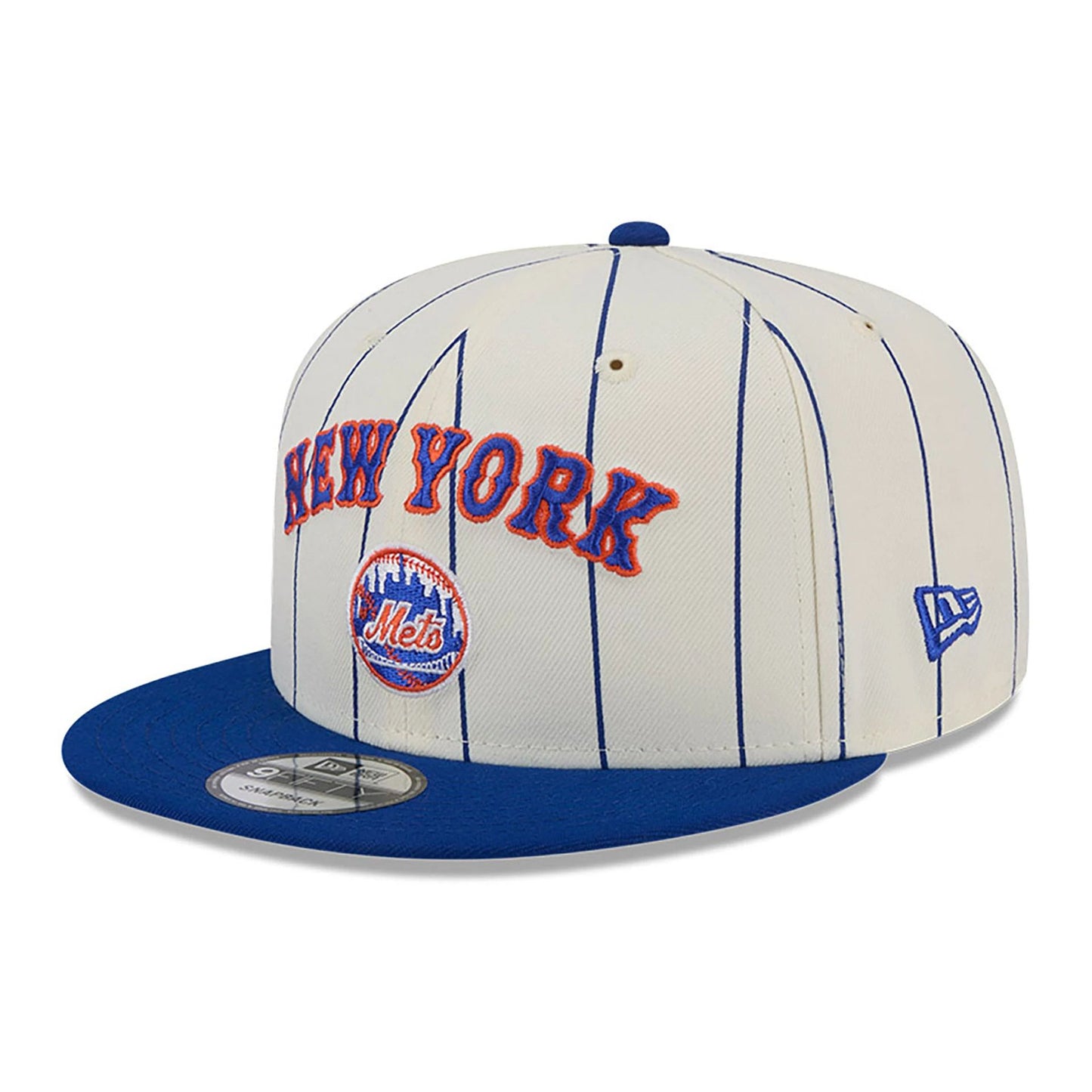 This is a New York Mets Jersey Pinstripe Chrome White 9FIFTY Snapback Cap 1