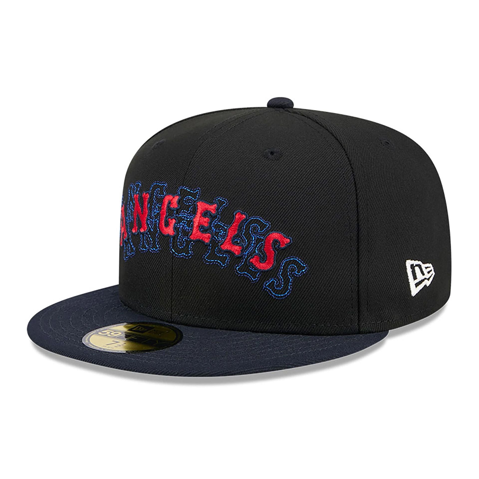 This is a LA Angels Shadow Stitch Black 59FIFTY Fitted Cap 1