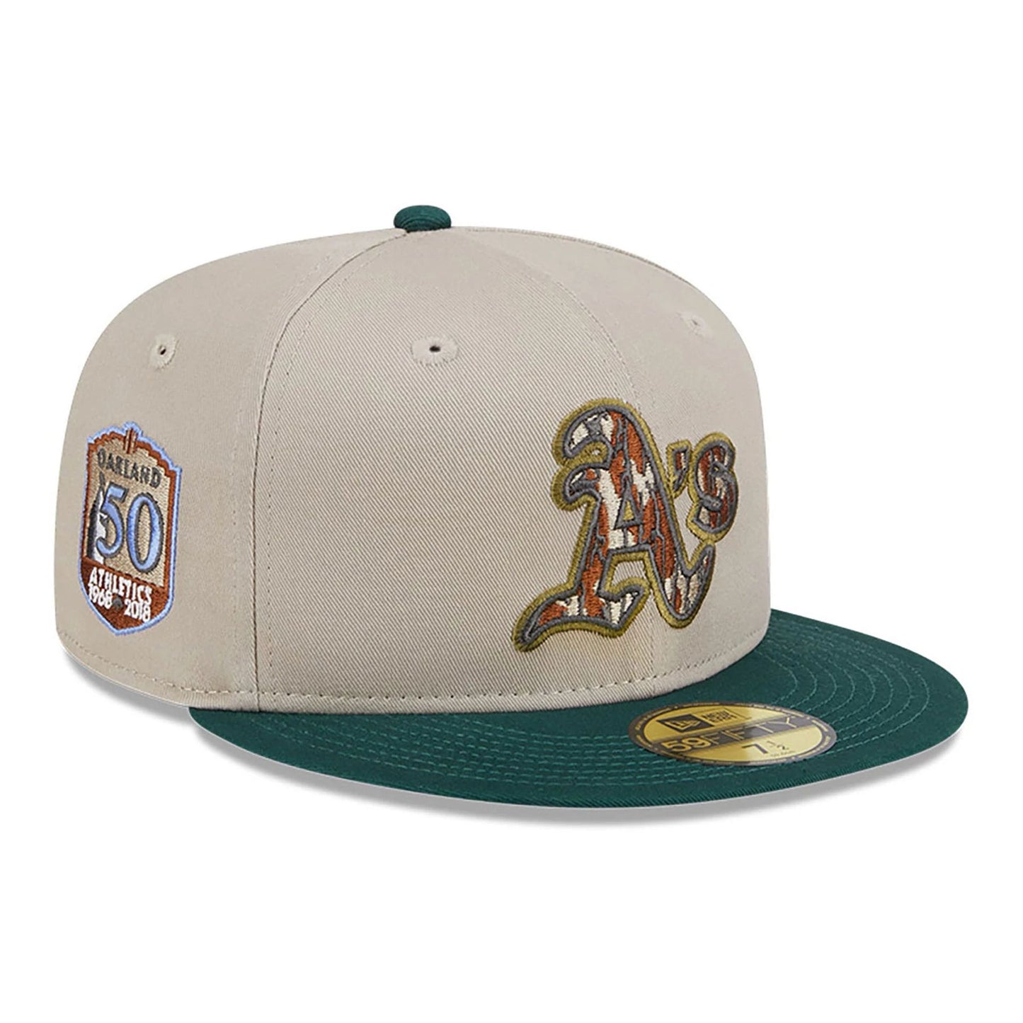 This is a Oakland Athletics Tree Bark Fill Grey 59FIFTY Fitted Cap 1