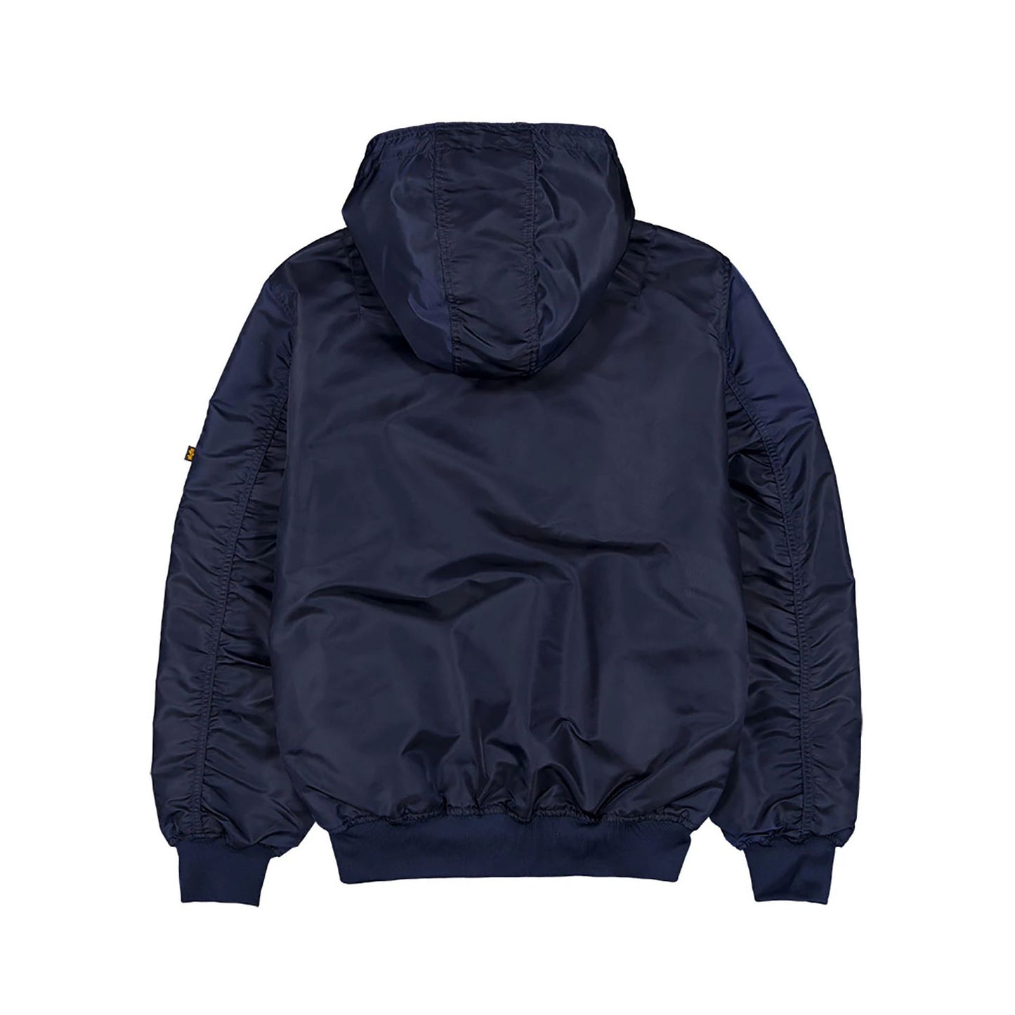 The Male model is wearing New York Yankees MLB x Alpha Industries Navy Hooded Bomber Jacket 2