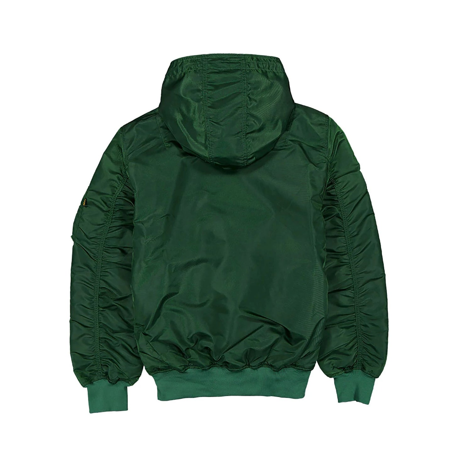 The Male model is wearing Oakland Athletics MLB x Alpha Industries Dark Green Hooded Bomber Jacket 2