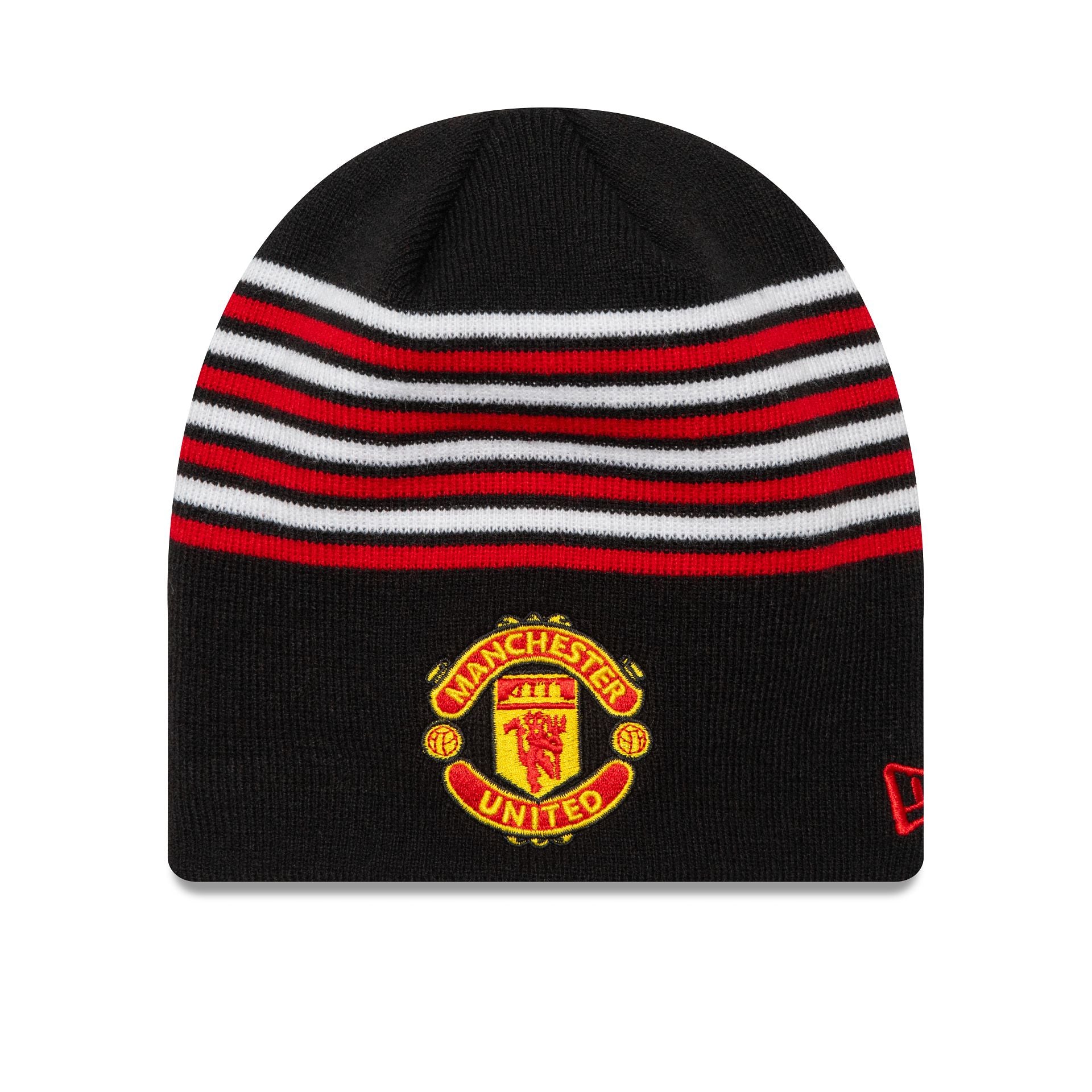 This is a Manchester United FC Stripe Black Beanie Hat 1