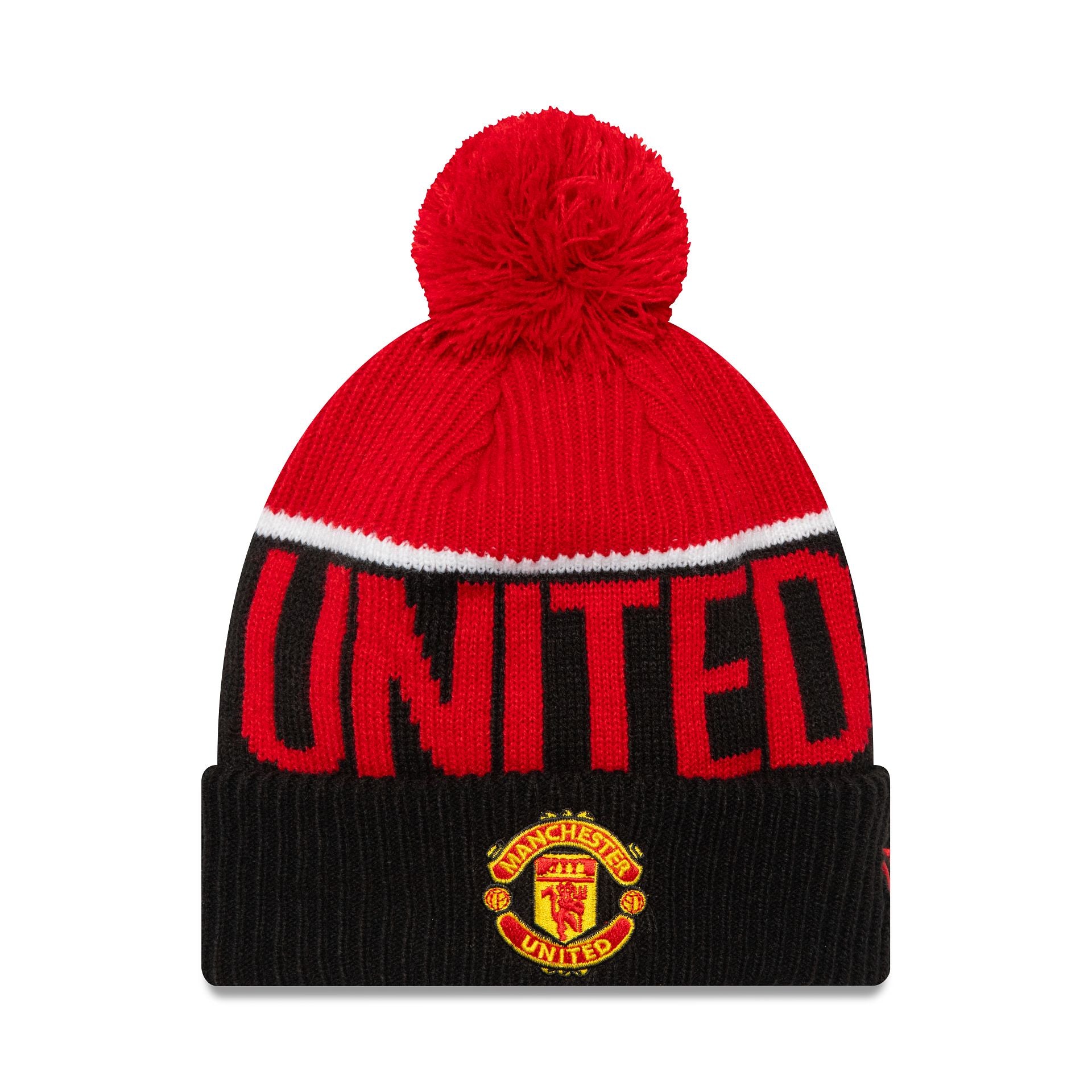 This is a Manchester United FC Sport Black Bobble Knit Beanie Hat 1