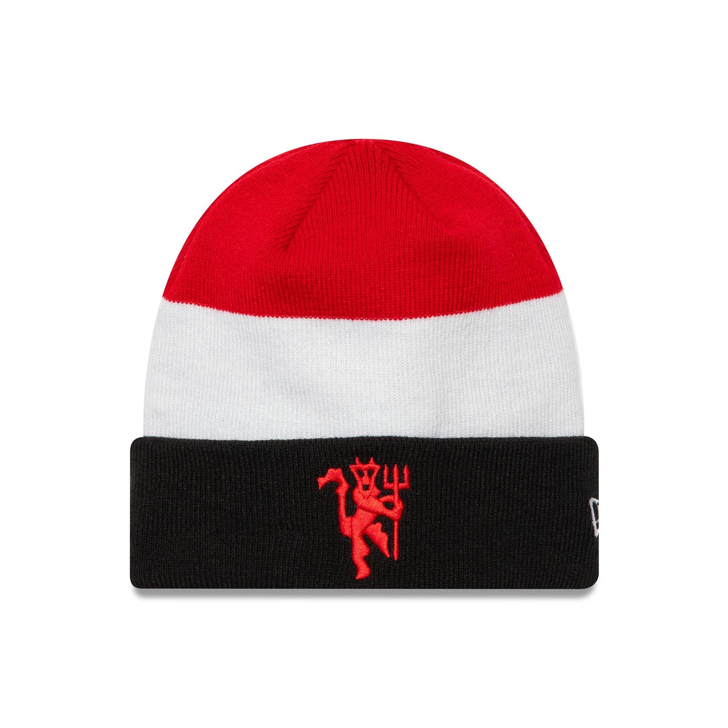 This is a Manchester United FC Flag Black Cuff Knit Beanie Hat 1