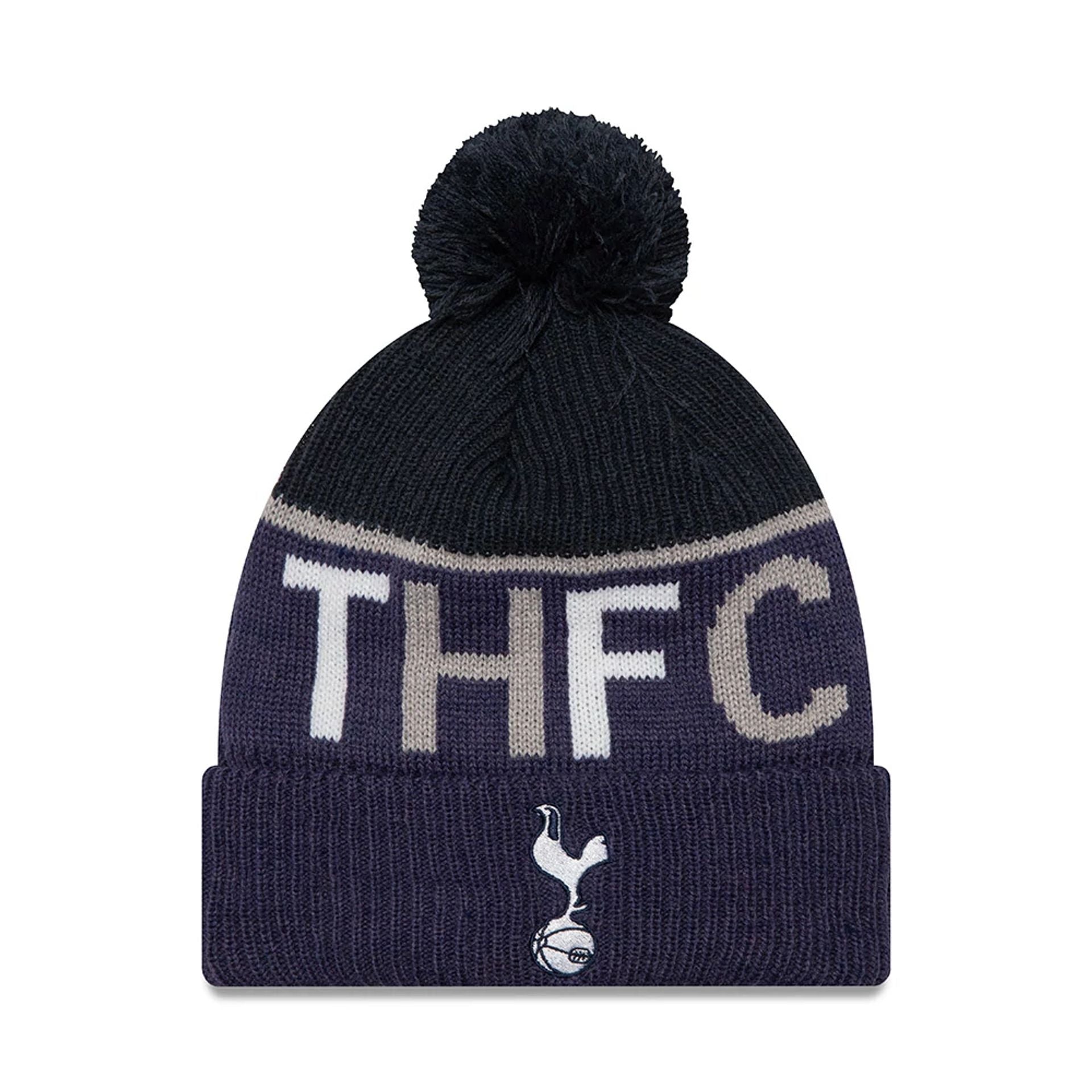 This is a Tottenham Hotspur FC Sport Navy Bobble Knit Beanie Hat 1