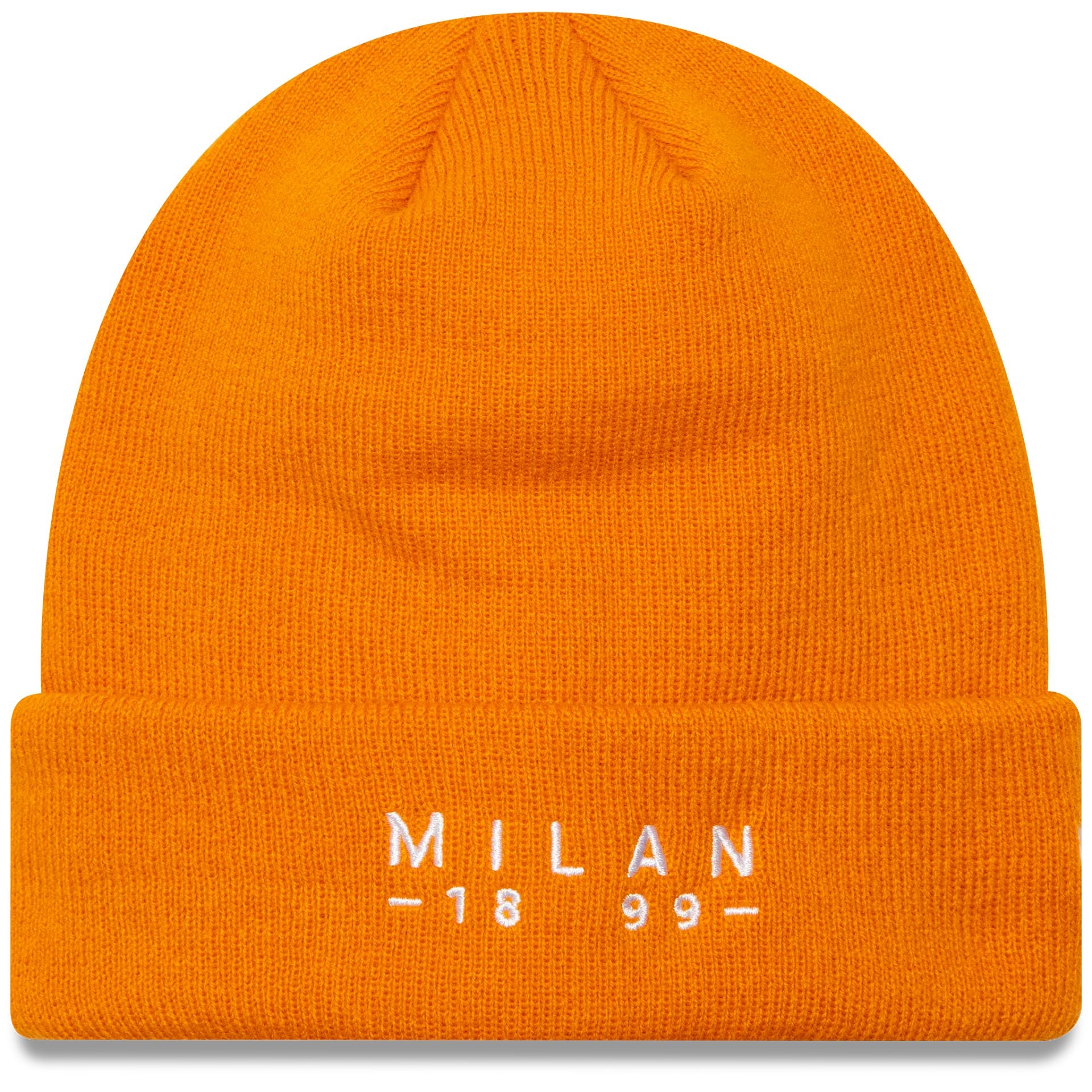 This is a AC Milan Seasonal Wordmark Orange Cuff Knit Beanie Hat 1