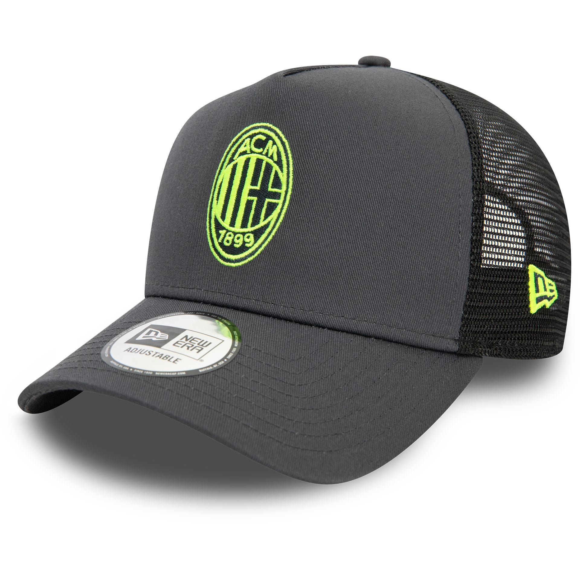 This is a AC Milan Seasonal Dark Grey 9FORTY E-Frame Adjustable Trucker Cap 1