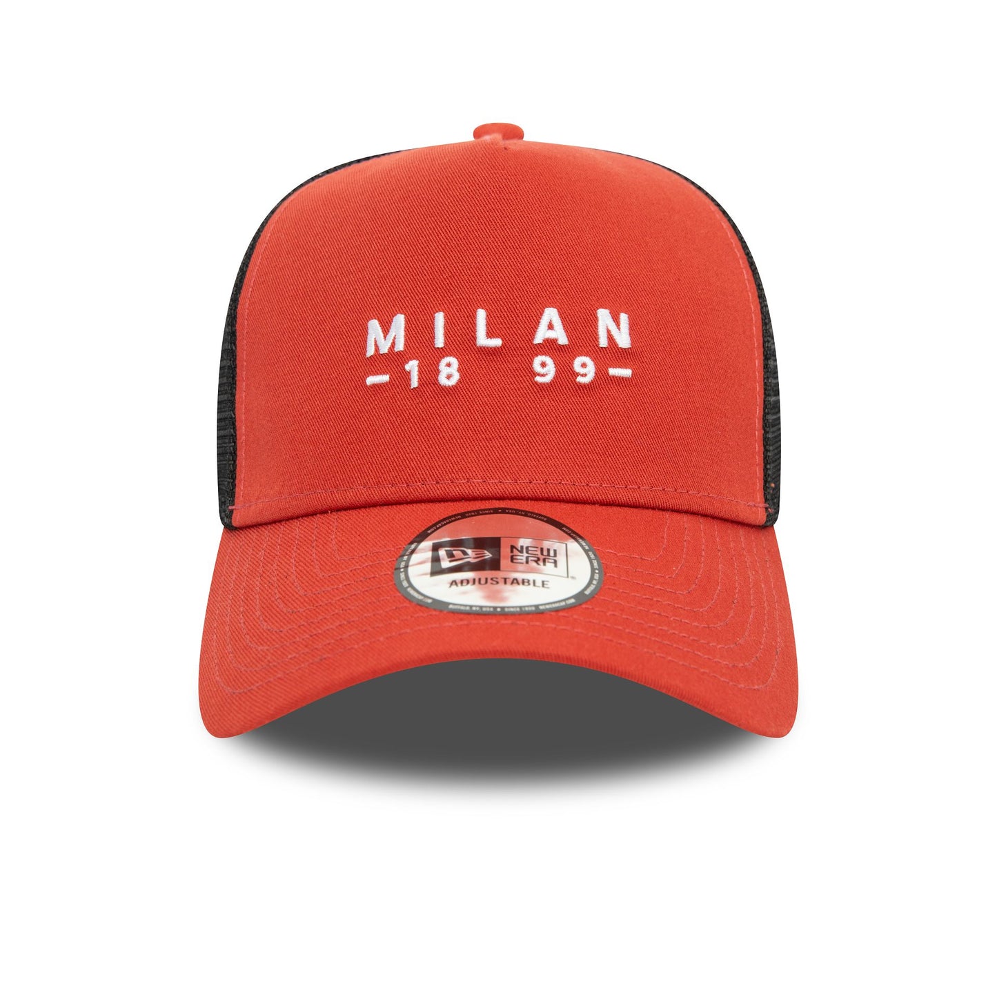 This is a AC Milan Seasonal Wordmark Copper 9FORTY E-Frame Adjustable Trucker Cap 2