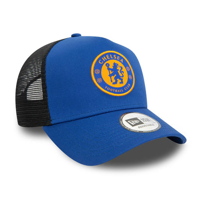 This is a Chelsea FC Lion Crest Seasonal Blue 9FORTY E-Frame Adjustable Trucker Cap 3