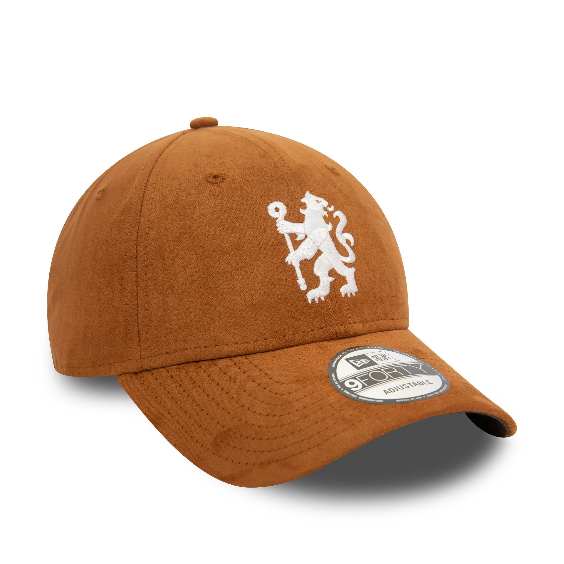 This is a Chelsea FC Lion Crest Faux Suede Dark Brown 9FORTY Adjustable Cap 3