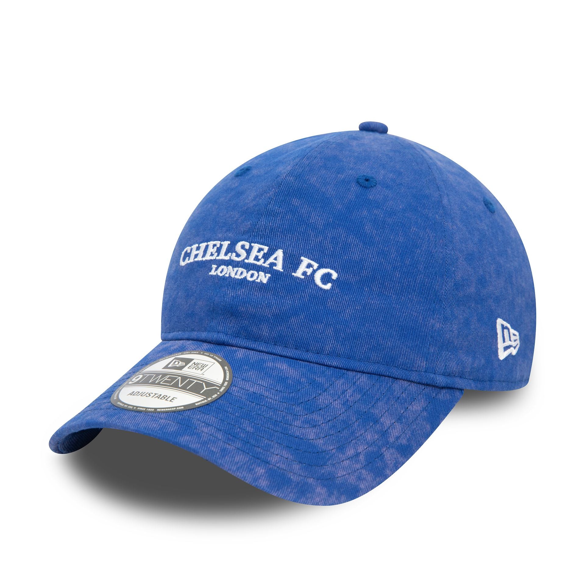 This is a Chelsea FC Lion Crest Washed Tie Dye Blue 9TWENTY Adjustable Cap 1