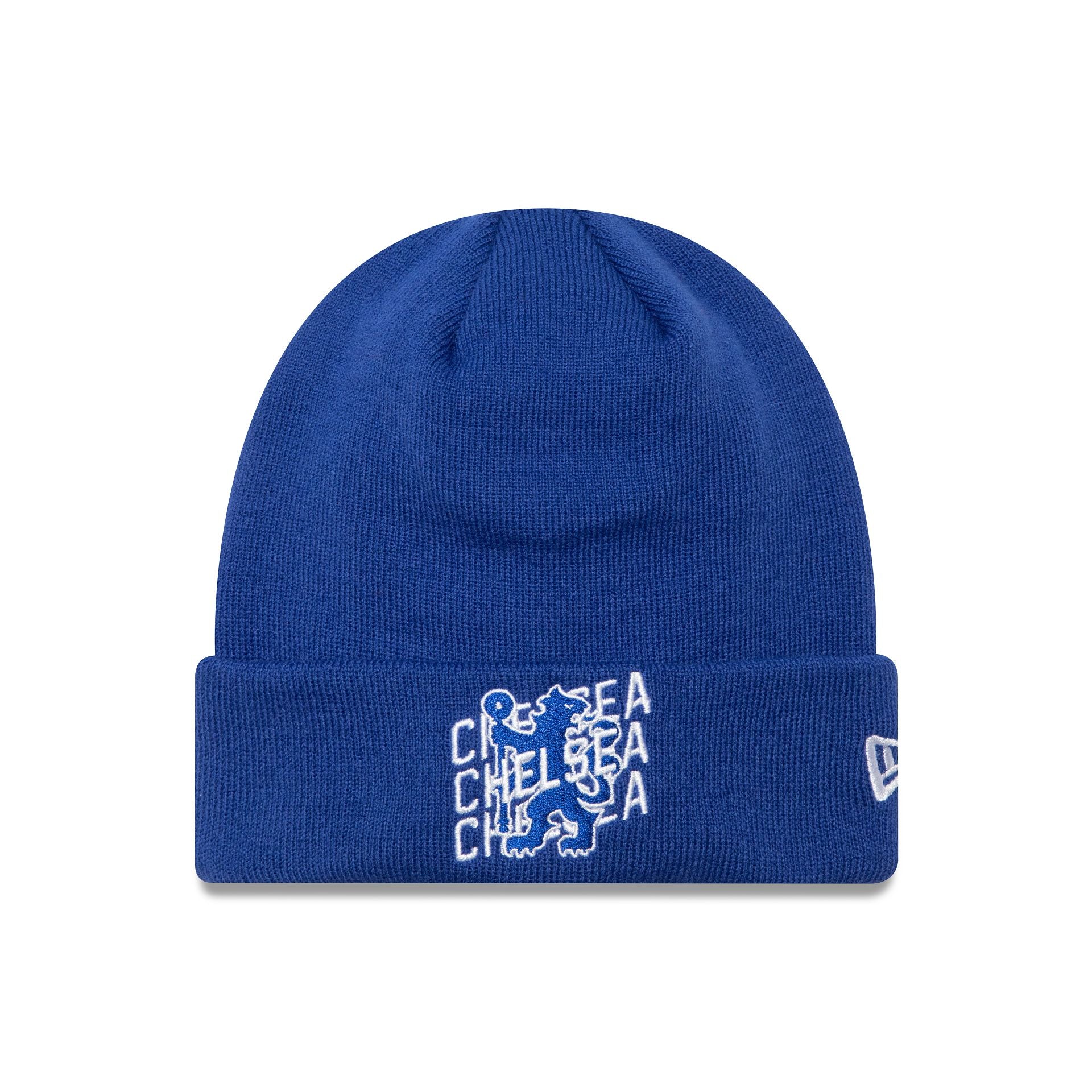 This is a Chelsea FC Wordmark Overlay Blue Cuff Knit Beanie Hat 1