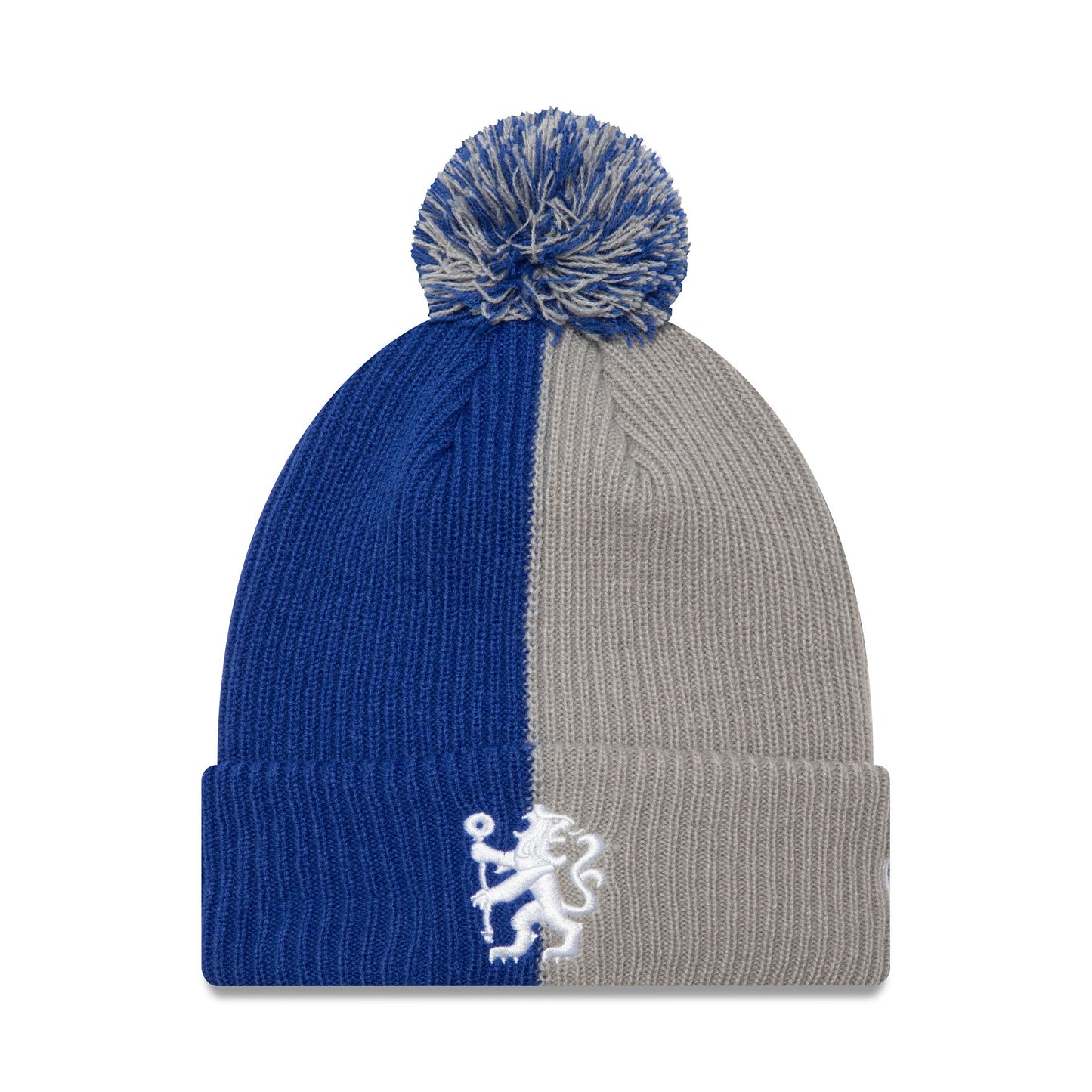 This is a Chelsea FC Lion Crest Colour Block Blue Bobble Knit Beanie Hat 1