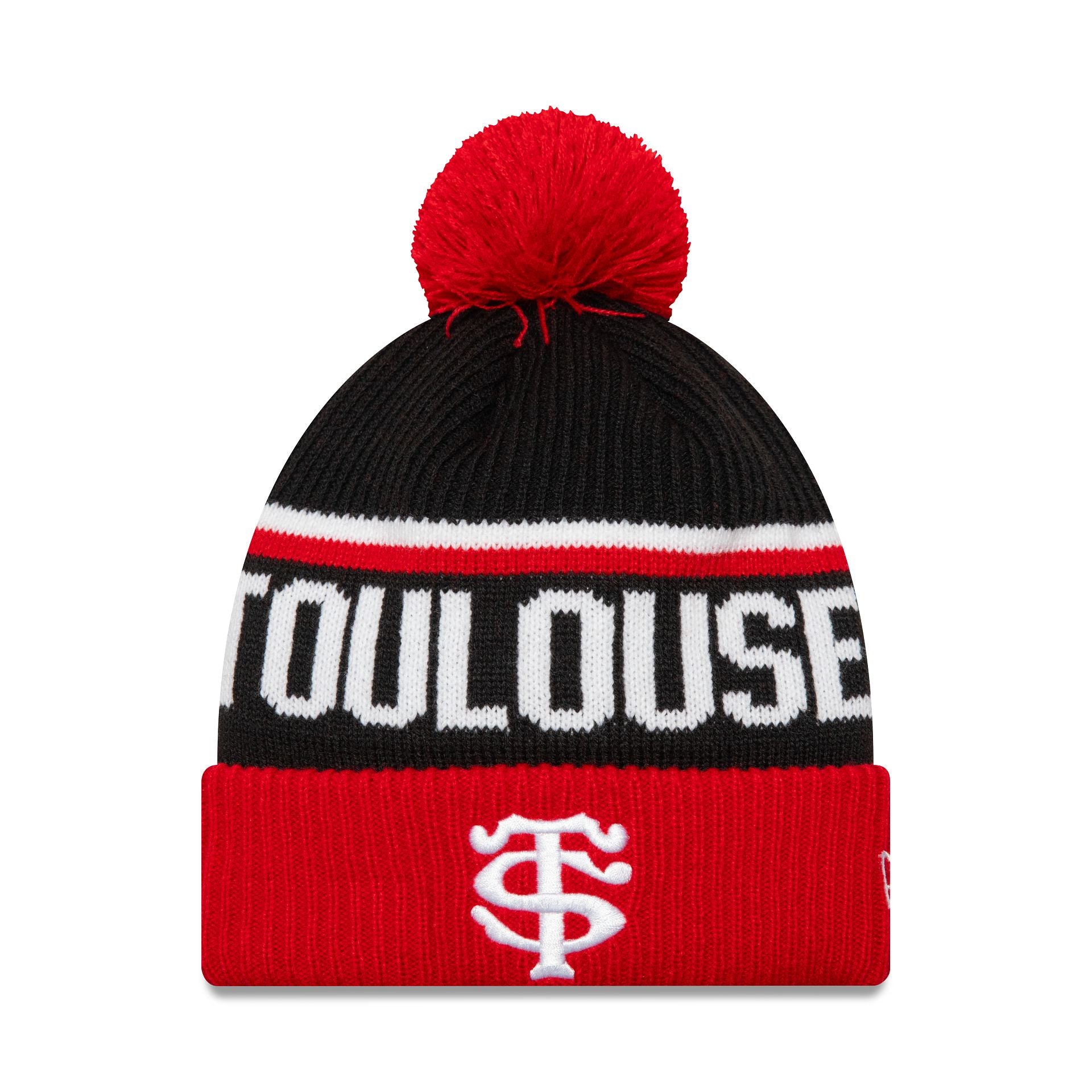 This is a Stade Toulousain Sport Red Bobble Knit Beanie Hat 1