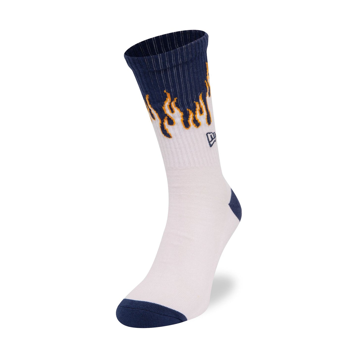 This is a New Era Flame White Crew Socks 1