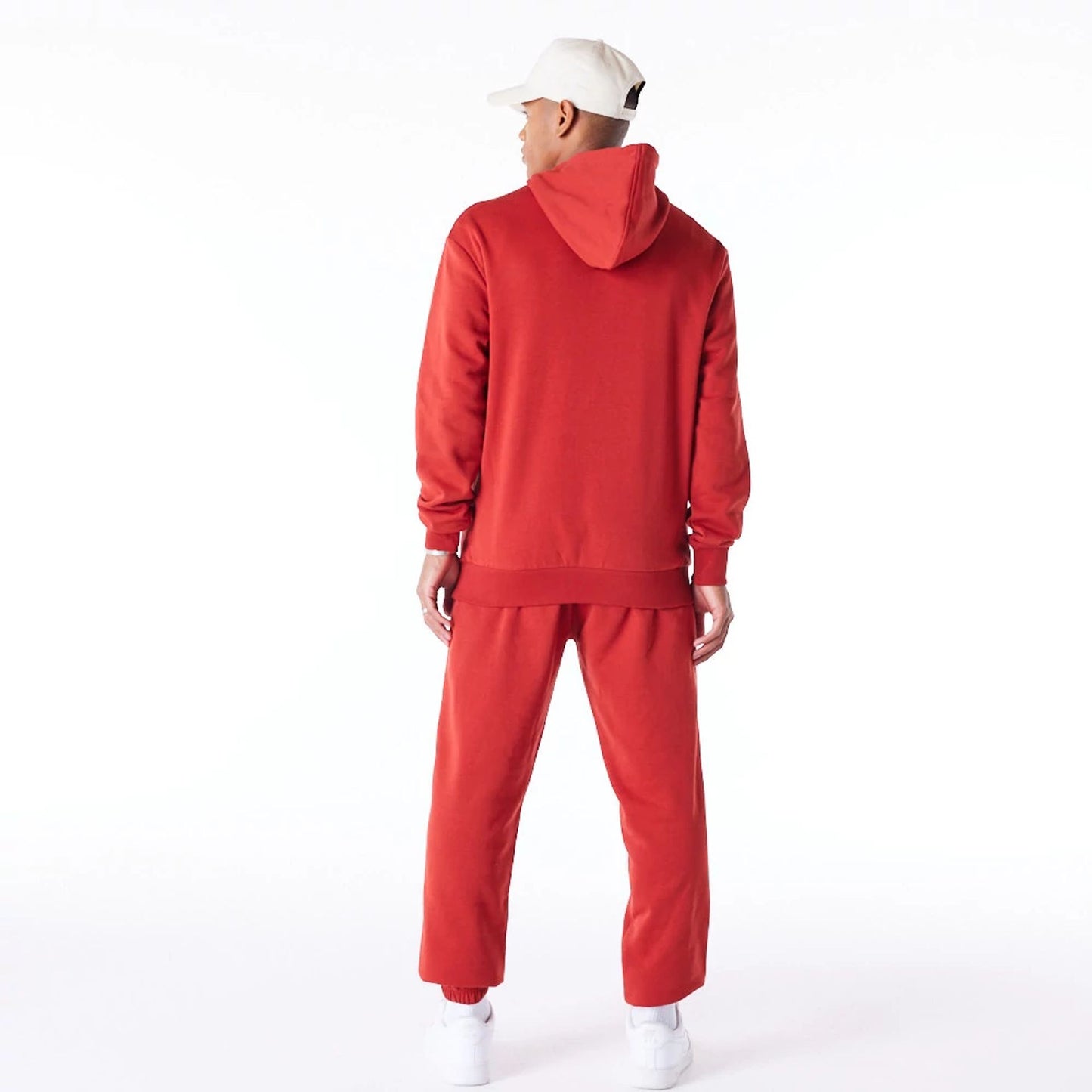 The Male model is wearing New York Yankees League Essential Red Oversized Pullover Hoodie 10