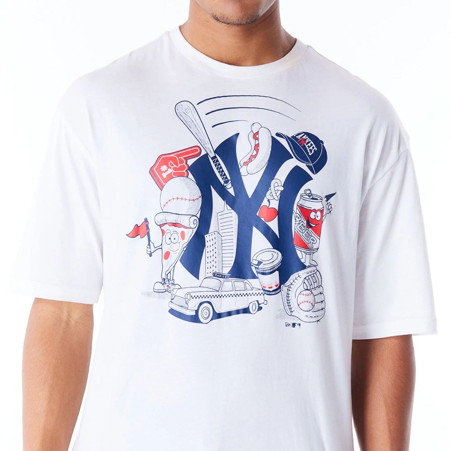 The Male model is wearing New York Yankees MLB Food Graphic White Oversized T-Shirt 5