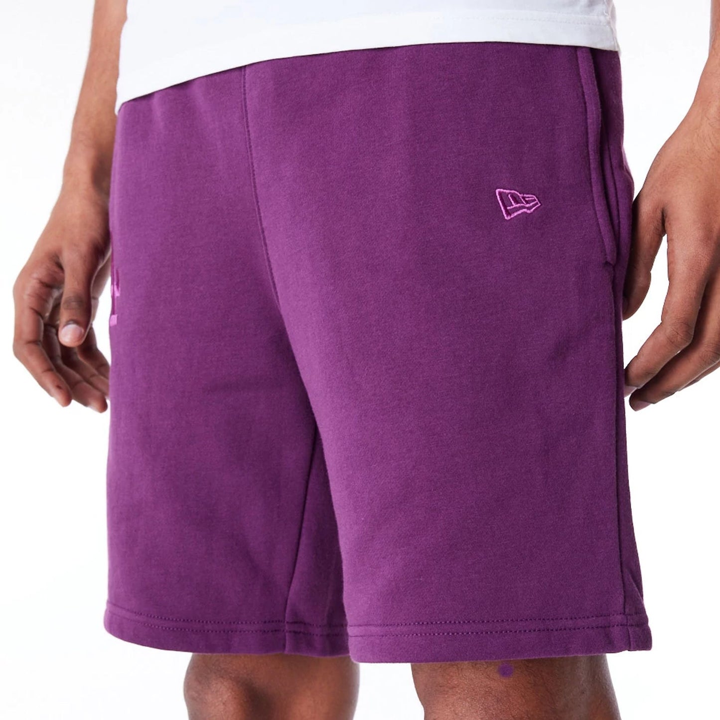 The Male model is wearing LA Dodgers League Essential Dark Purple Shorts 4