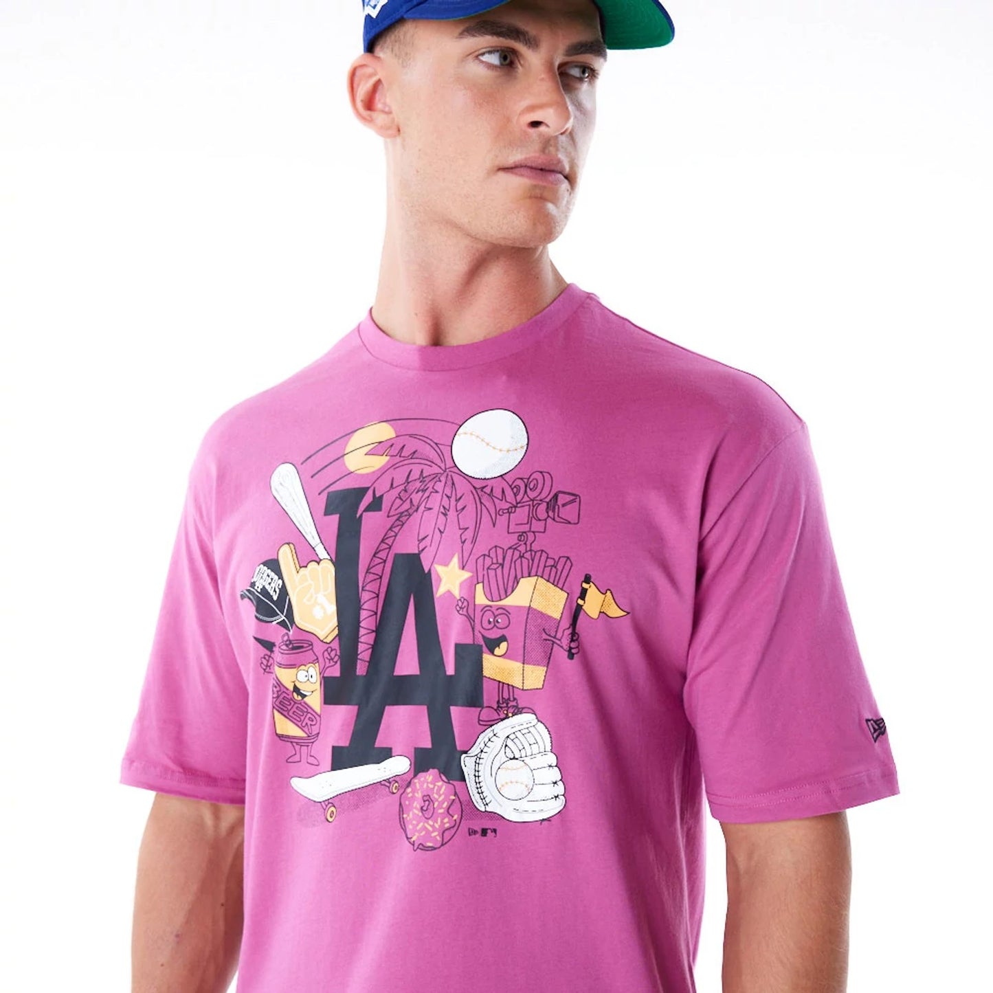 The Male model is wearing LA Dodgers MLB Food Graphic Purple Oversized T-Shirt 4