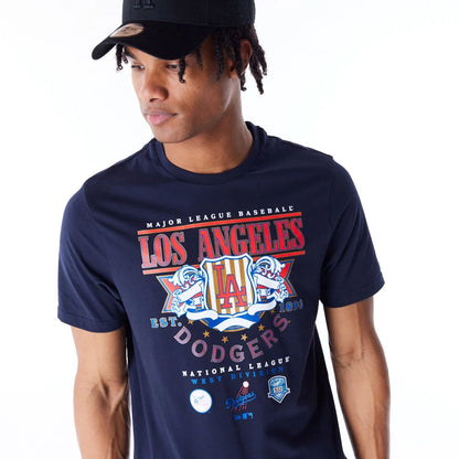 The Male model is wearing LA Dodgers MLB Badge Graphic Navy T-Shirt 1