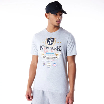 The Male model is wearing New York Yankees MLB Badge Graphic Grey T-Shirt 1