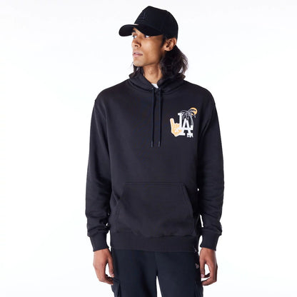 The Male model is wearing LA Dodgers MLB Graphic Black Oversized Pullover Hoodie 1