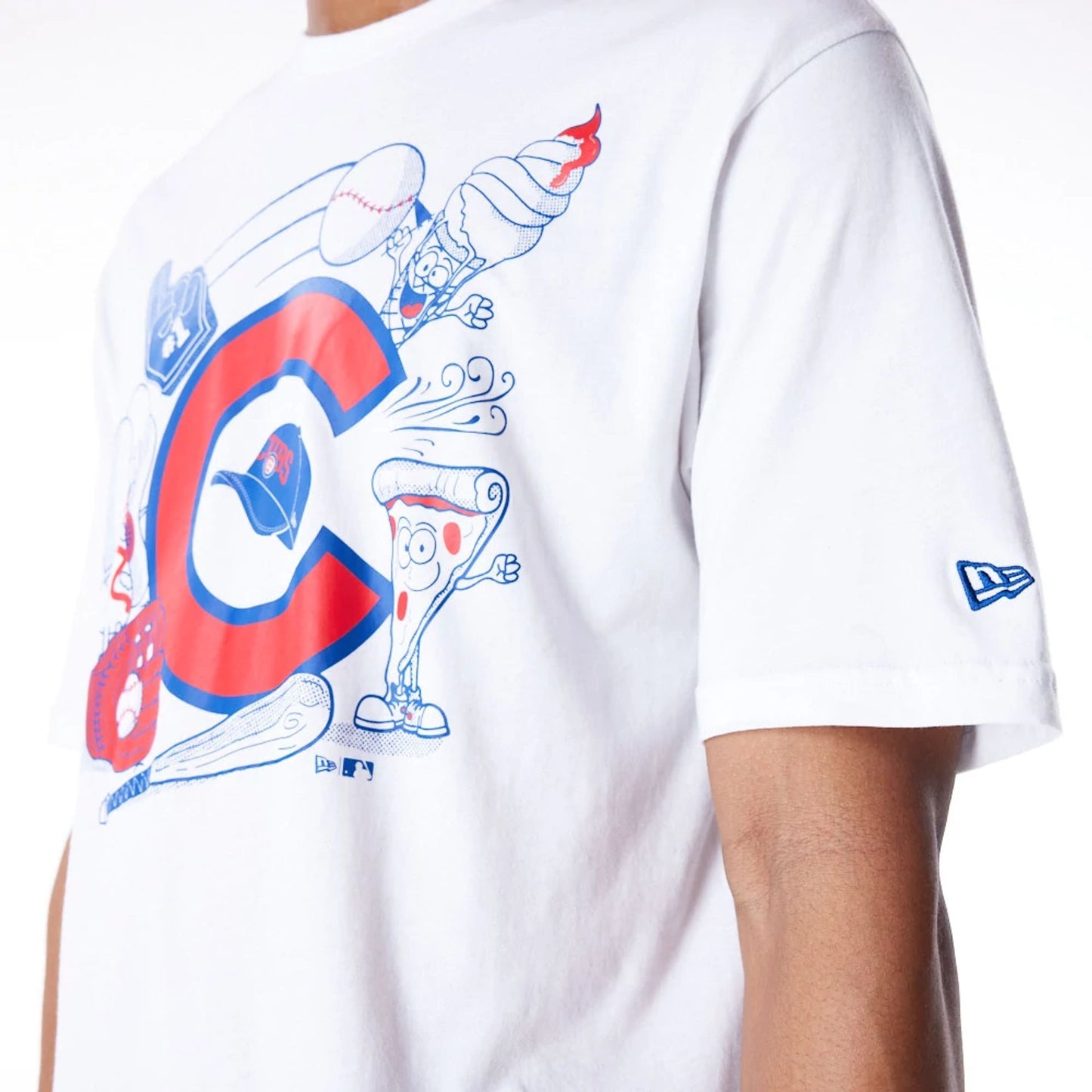 The Male model is wearing Chicago Cubs MLB Food Graphic White Oversized T-Shirt 6