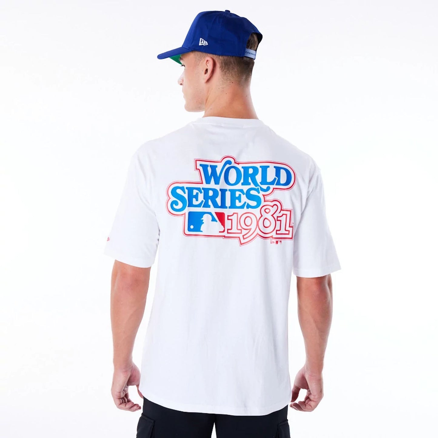 The Male model is wearing LA Dodgers MLB World Series White Oversized T-Shirt  1