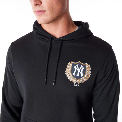 The Male model is wearing New York Yankees MLB Badge Graphic Black Pullover Hoodie 3